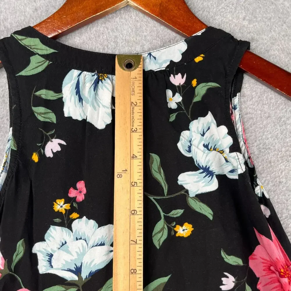 Old Navy Girls Sleeveless Shirt Flowing Tunic Top Black Pink Flowers Small 6/7